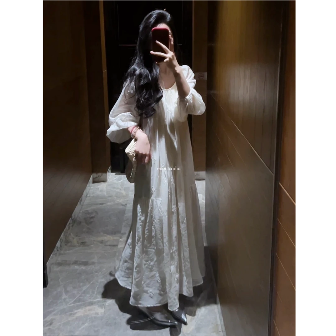 【智恩专属】新款春夏连衣裙法式复古温柔气质花朵长袖长裙 YB25008