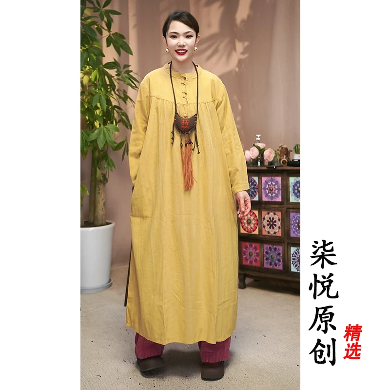【小柒与麻】复古做旧炒色立领半开襟脏然工艺裙袍(衣长115胸围120)