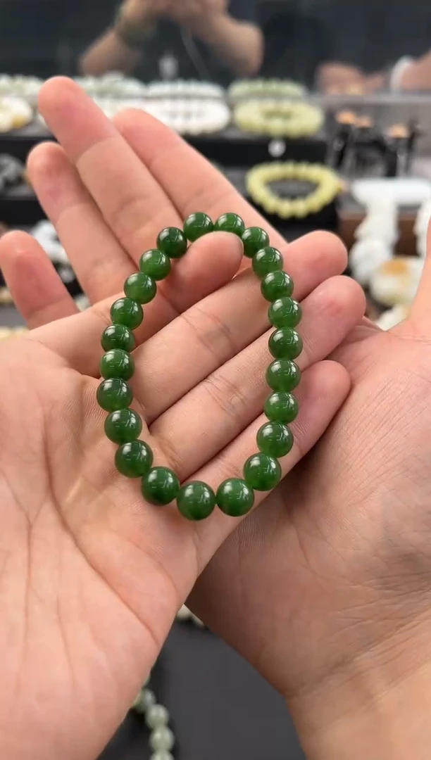 手串未镶嵌和田玉俄碧手串卡8微色差