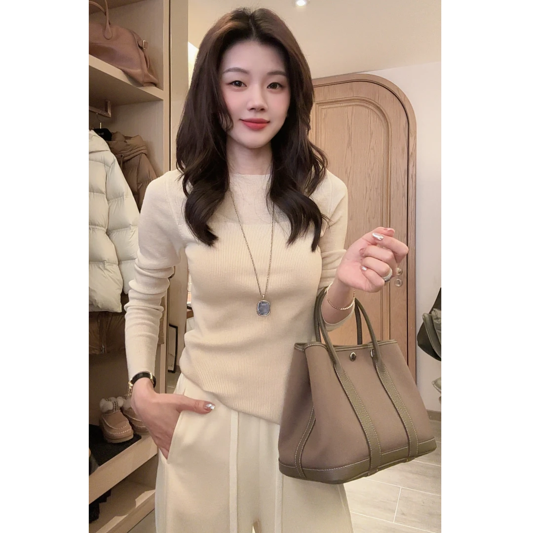 【云渐层】·冬季山羊绒桑蚕丝打底毛衣针织气质修身长袖毛衣