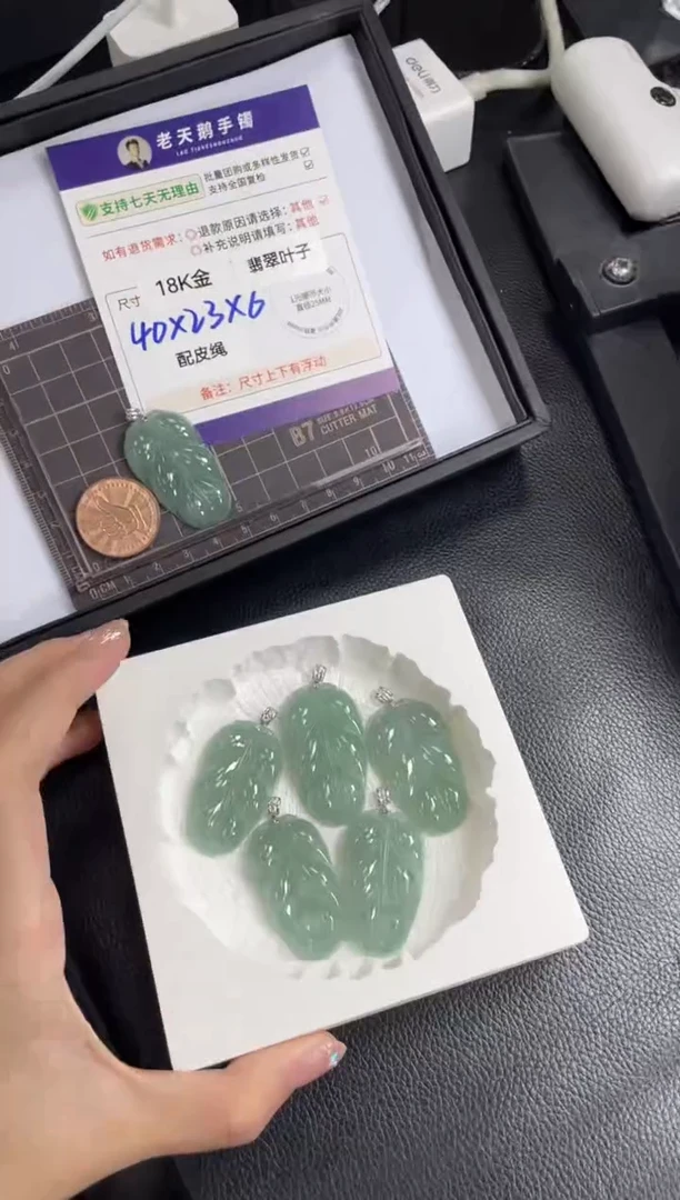18K金镶嵌挂件翡翠叶子FL15配绳/多样性发其一ZBCP