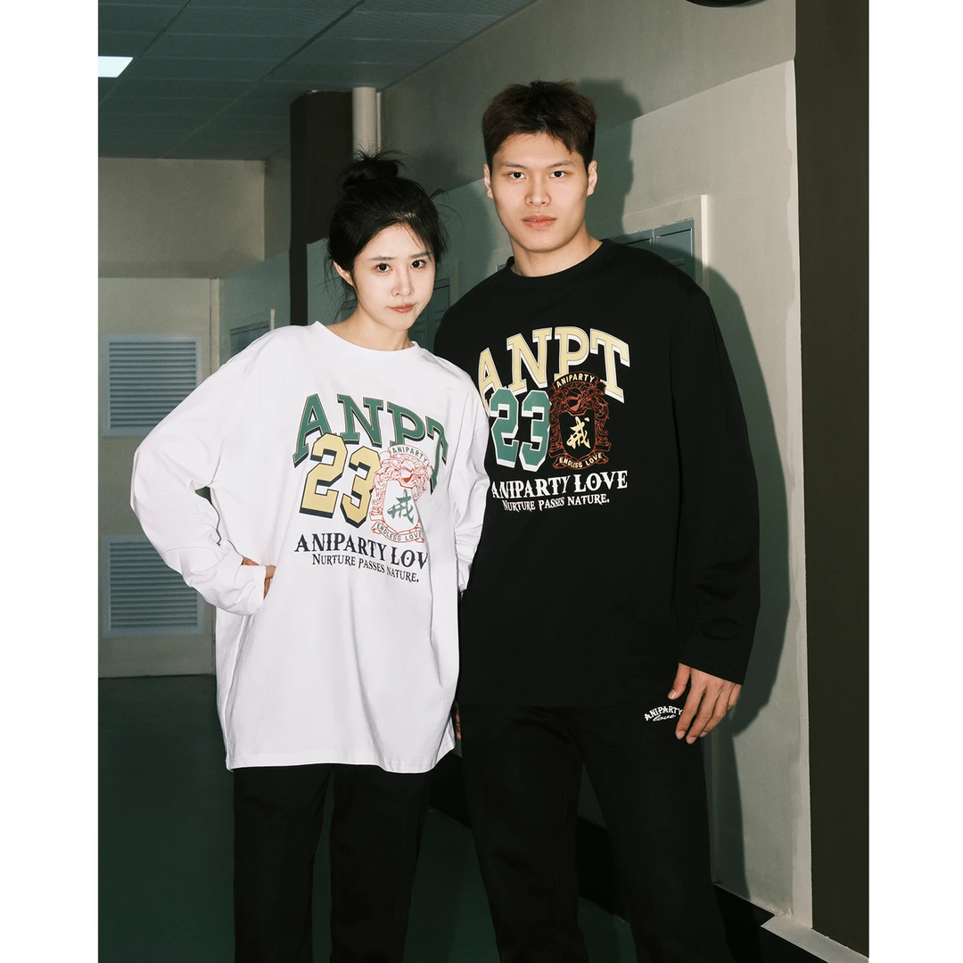 Aniparty 美式休闲复古街头风字母印花潮牌宽松长袖男女