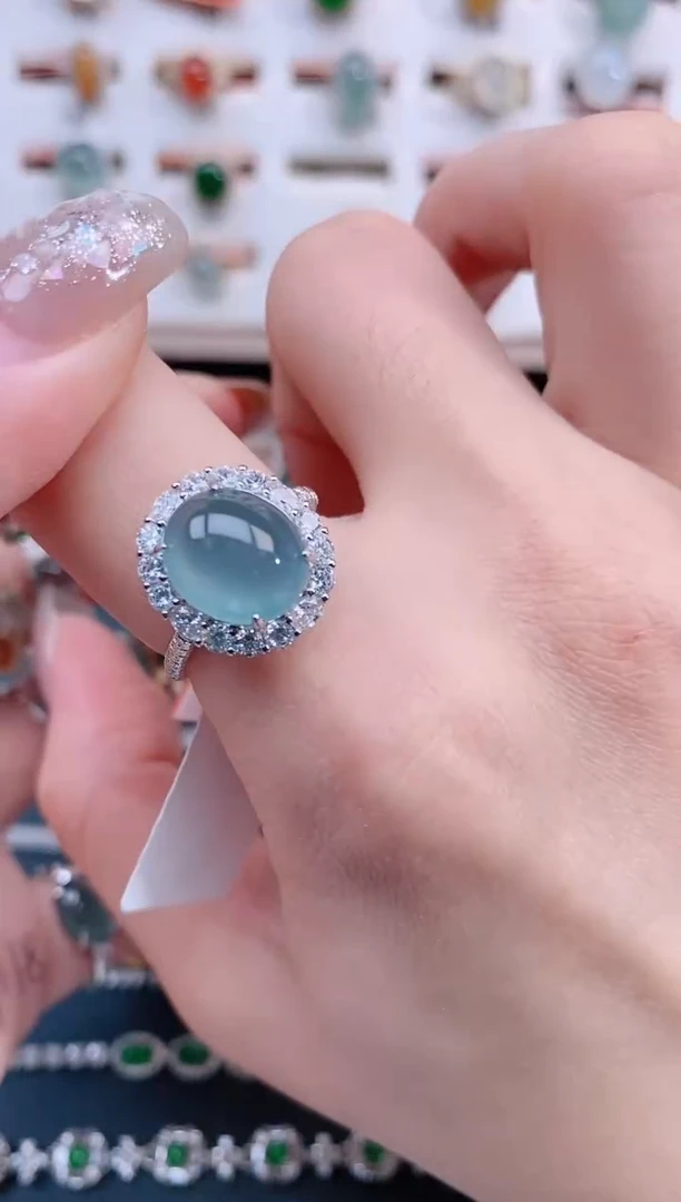 银S925镶嵌戒指翡翠天然翡翠