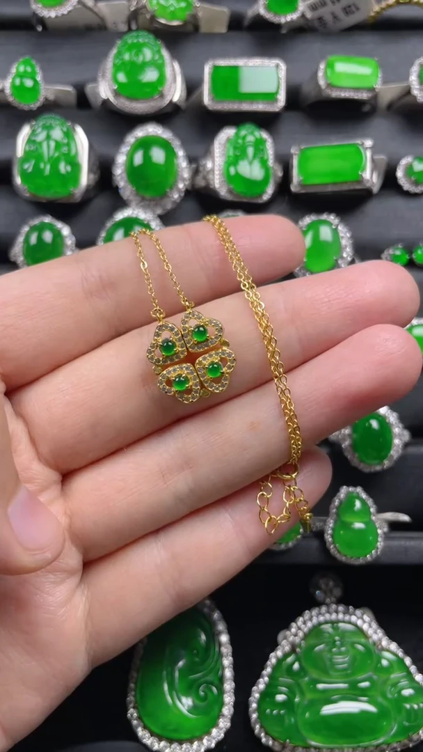 颈饰银S925镀金镶嵌翡翠翡翠