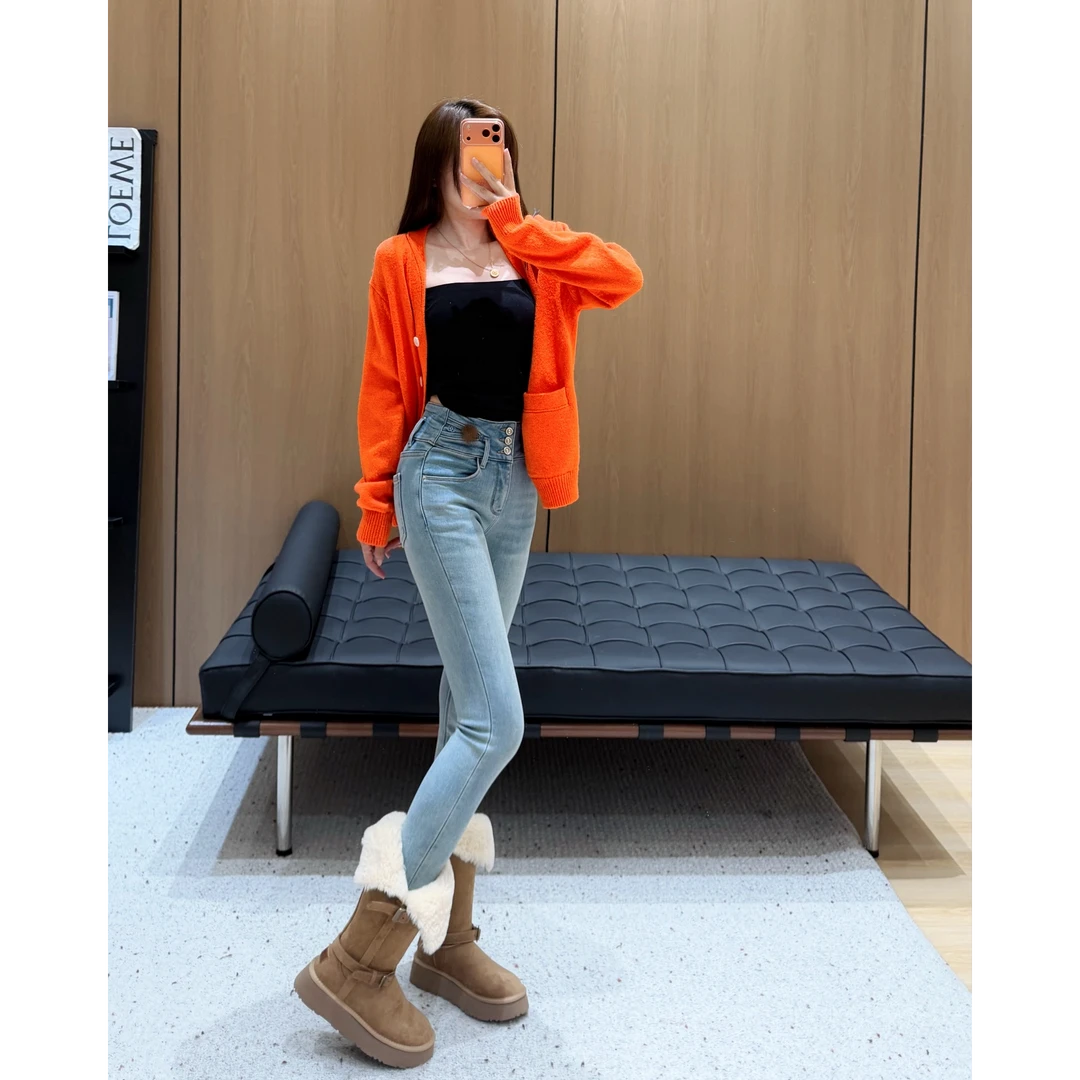 【SEVENWANG】25 |秋冬加绒香香三粒扣修身显瘦小脚裤W6870