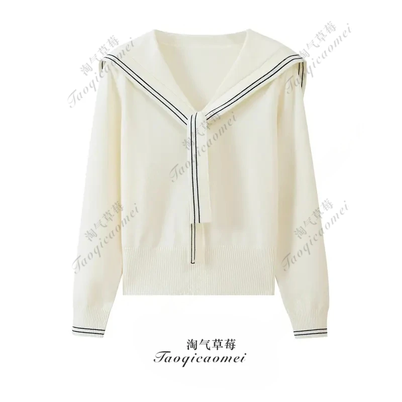 韩系学院风海军领2025秋冬针织衫毛衣百搭设计感时尚短款上衣女