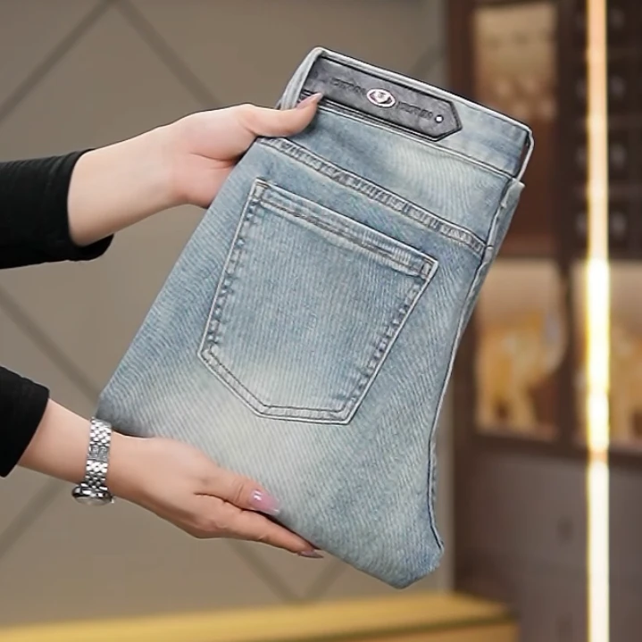 轻奢原创高端小脚牛仔裤男士夏季薄款高弹力修身潮流复古九分男裤