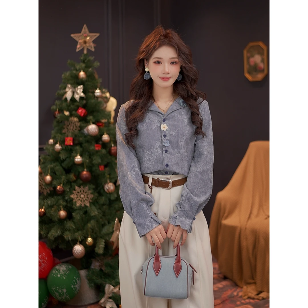 DaYuanSAD【凝芙】婉儿花卉衬衫女秋冬季叠穿打底衬衣上衣#G15245