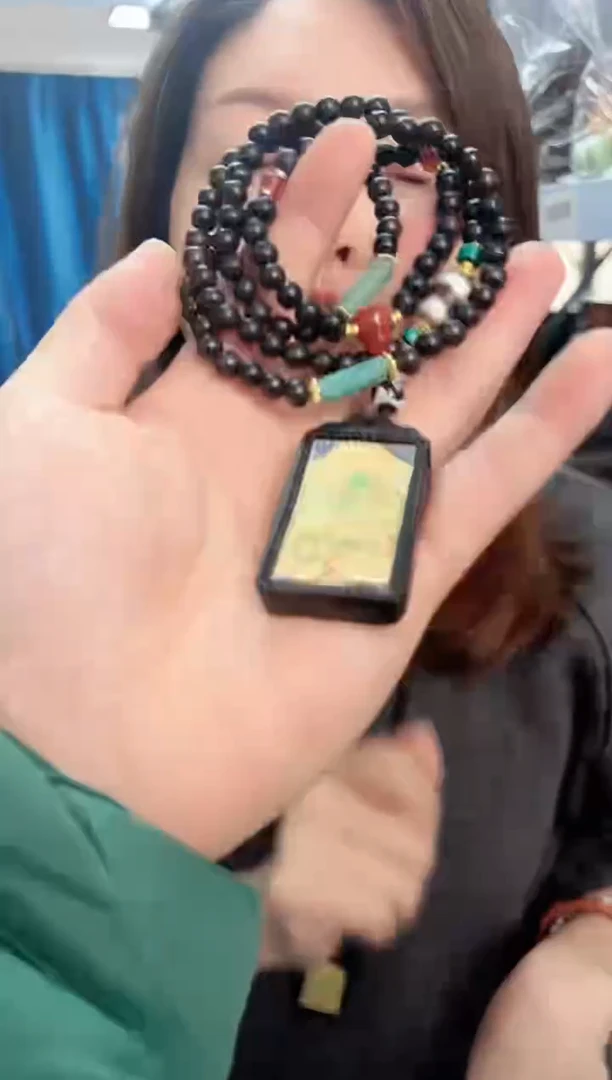 【闪购商品】破布木（黑柿木）吊坠红三通度母牌毛衣链