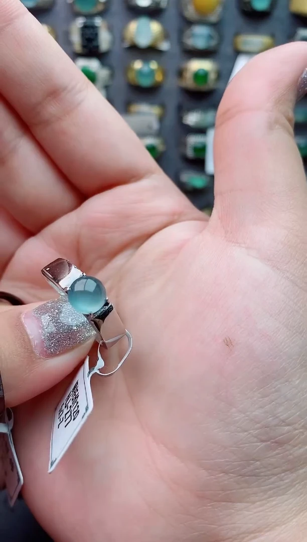 银S925镶嵌戒指翡翠一****九天然 翡翠男戒