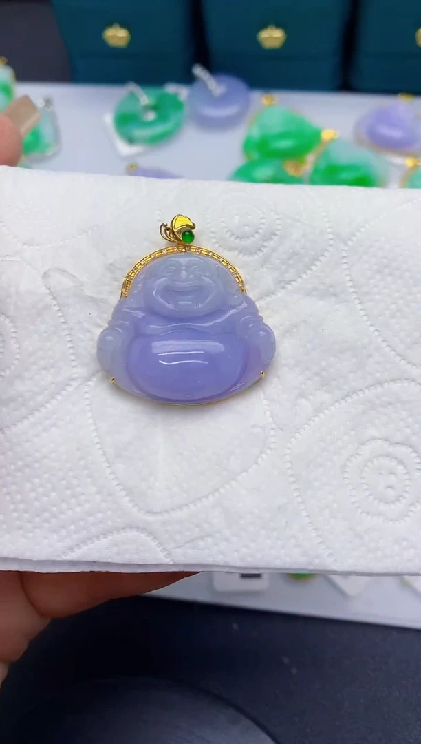 颈饰18K金镶嵌翡翠缅甸天然翡翠A货