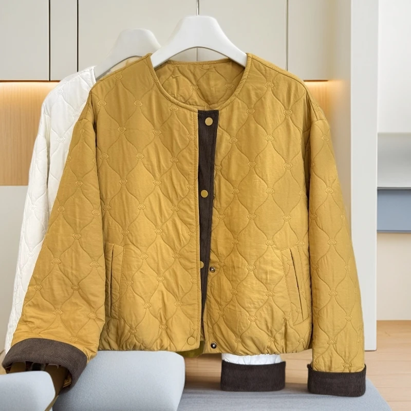 韩系灯芯绒拼接薄款棉衣棉服女2025冬季新款设计感小个子外套上衣