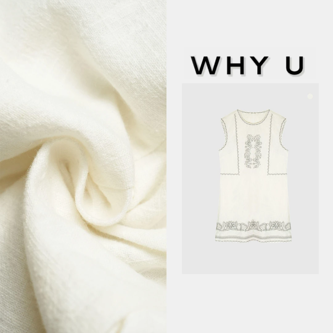 WHYU夏季新款复古刺绣花边麻料无袖连衣裙【眠月】25SS