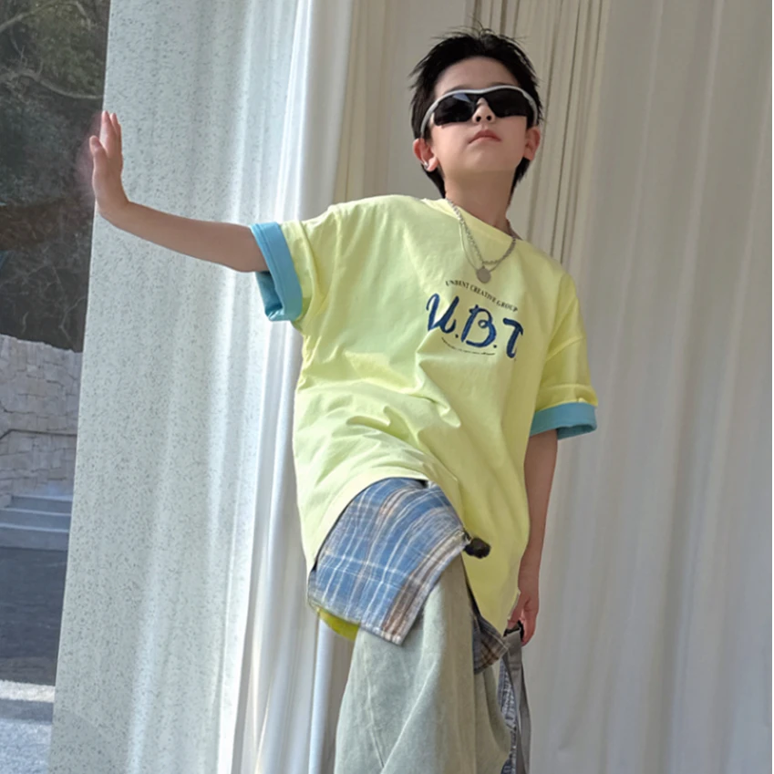 【杨少华服饰】男童短袖T恤夏季2025新款洋气休闲字母T中大童2933