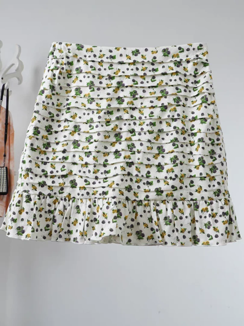 碎花亚麻包臀短裙