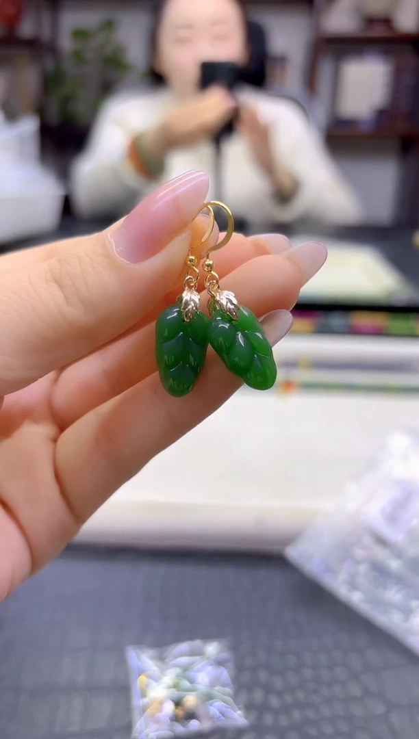 14K金镶嵌和田玉耳饰DIY款E962