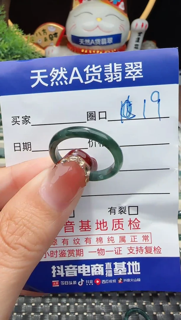 未镶嵌戒指翡翠19圈口对应的去拍