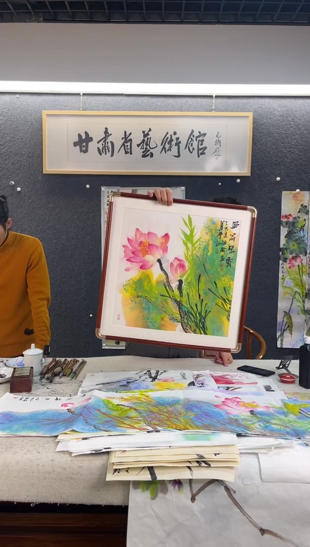 国画1875黄德X三尺斗方荷花带框