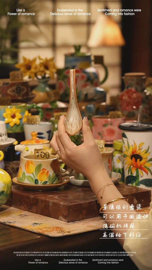 陶瓷景德镇高温手绘釉下彩设计师款式