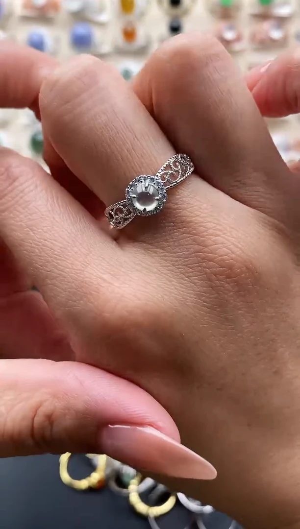 银S925镶嵌戒指翡翠缅甸天然A货翡翠1 9-1