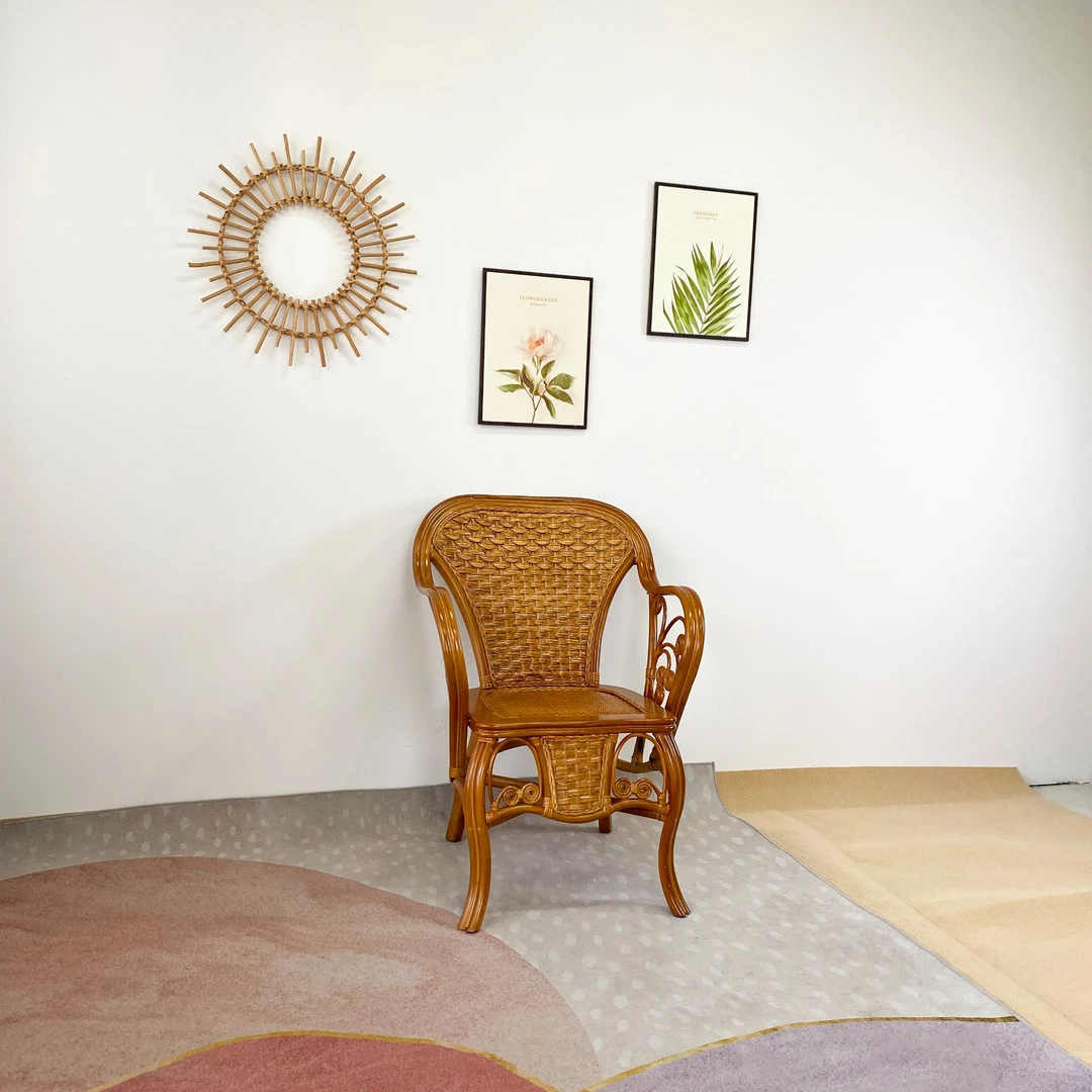 植物真藤办公椅靠背椅麻将椅餐椅休闲椅客厅三件套纯手工真藤藤椅