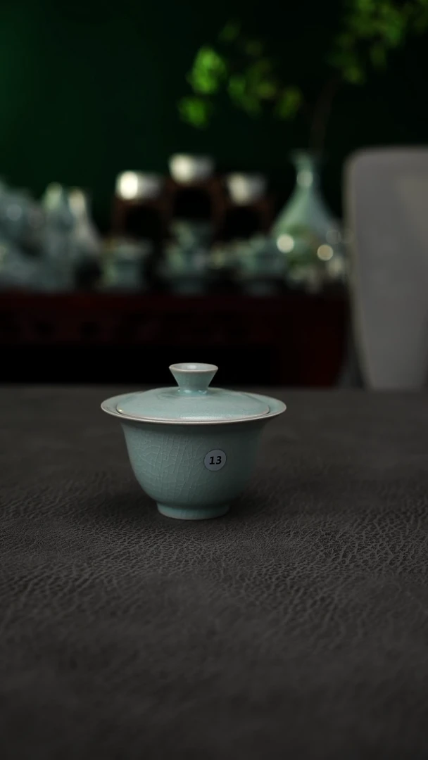 粉青釉13号玉兰两才盖碗微瑕-二