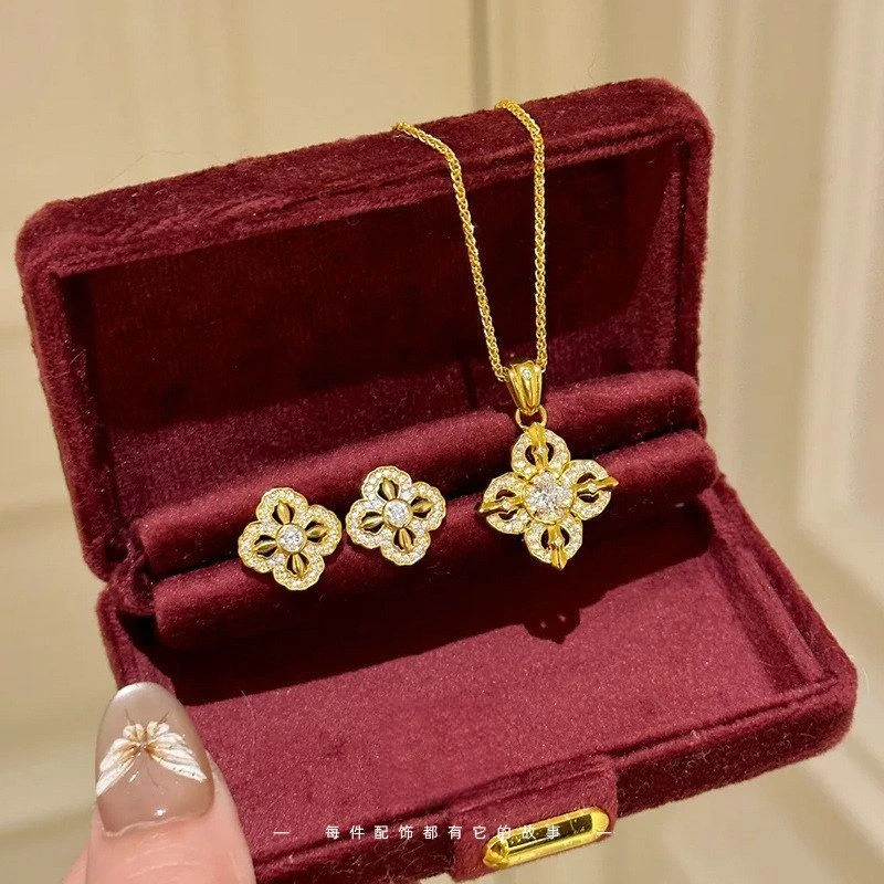 铜合金耳饰 轻奢中古风设计感vitage小众女款微镶点钻十字金刚杵