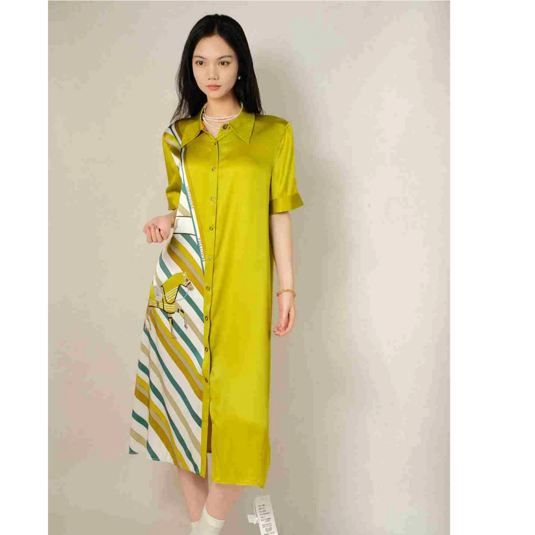 CHEN HENG通勤高腰长裙立领中长裙连衣裙