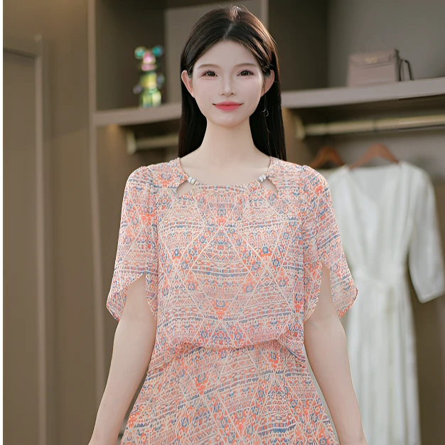 2025夏季新款洋气温柔精致优雅显瘦百搭减龄假两件连衣裙M-4XL