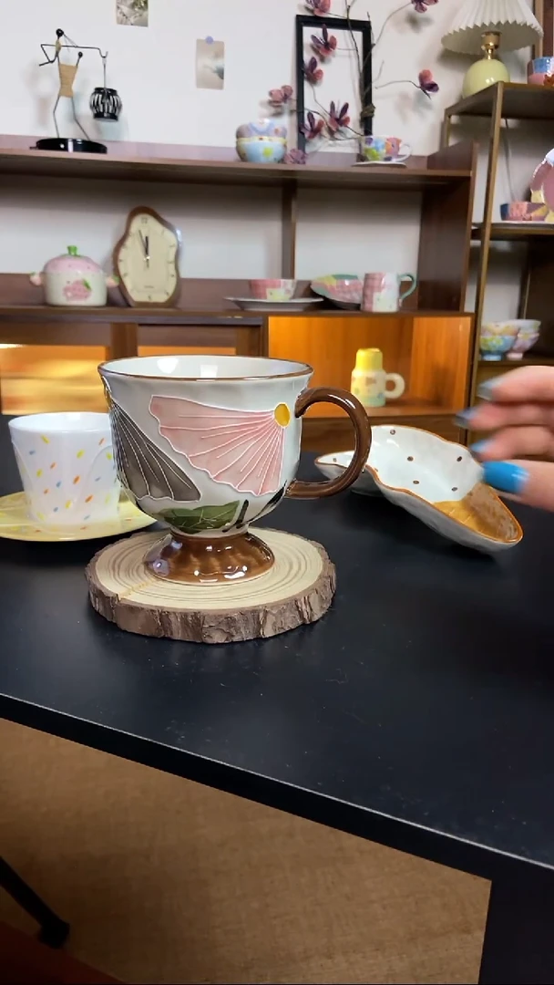 陶瓷高脚杯银杏微瑕1个