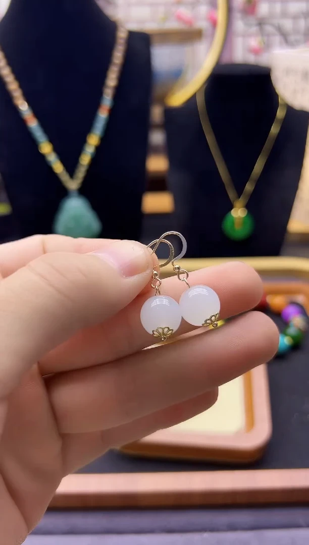 【闪购商品】和田玉耳饰14K金镶嵌E118