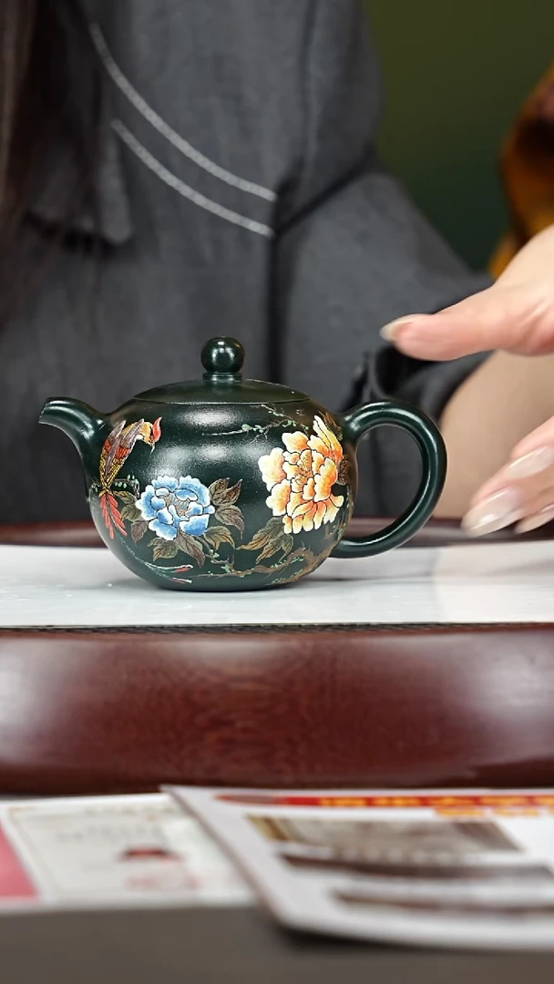 茶壶紫砂40YJY一粒珠 老绿泥200cc