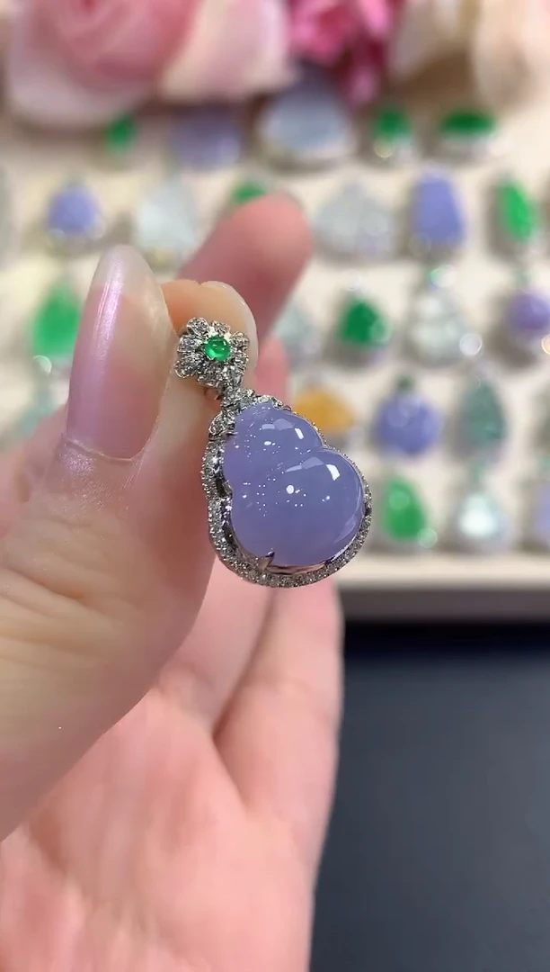 吊坠(不含链)18K金镶嵌翡翠b44紫货有色差