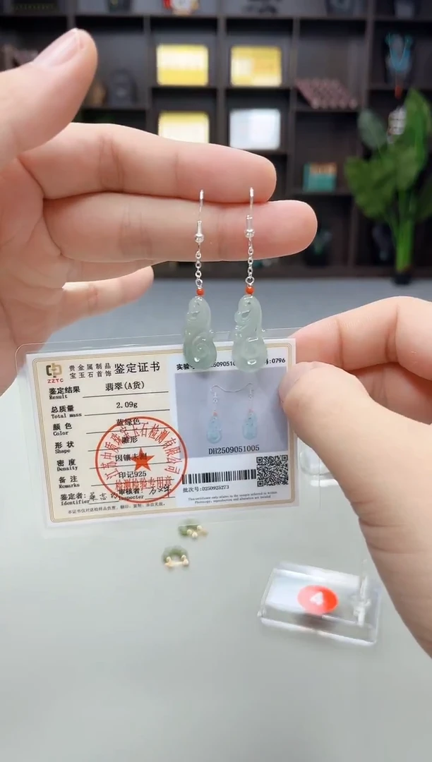 银S925镶嵌翡翠耳饰W10