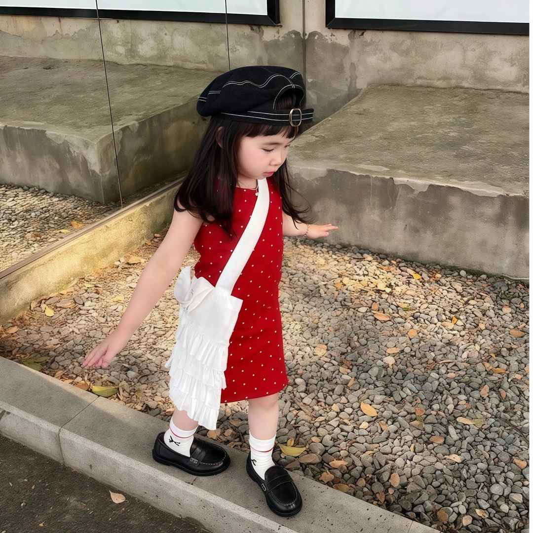 壹妈女童连衣裙2025新款夏装小女孩波点背心裙气质高级感洋气女宝