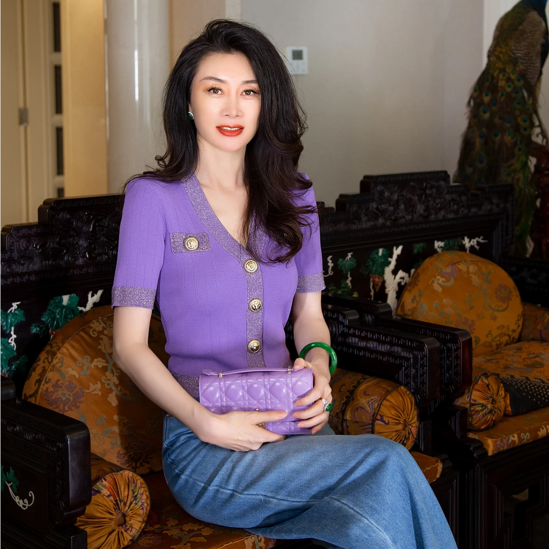 EDFNOT/杨红霞汝意YNG短袖V领金葱垫肩开衫/18181376