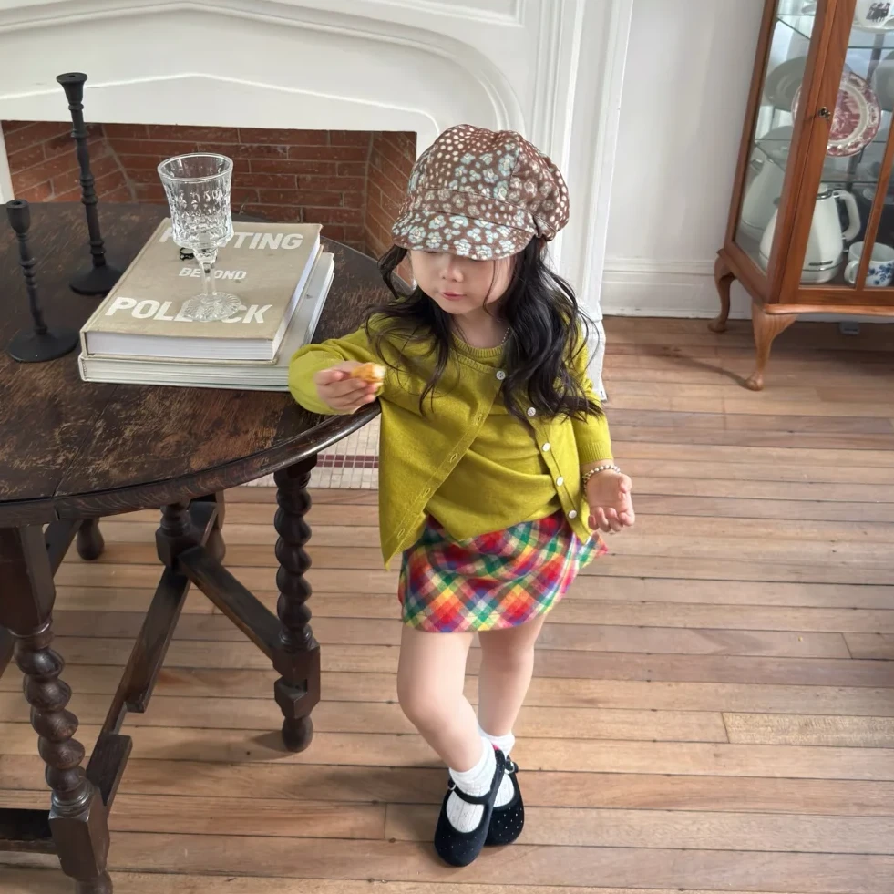 壹妈童装女童秋季套装2025新款洋气小女孩时髦假两件上衣彩色半裙