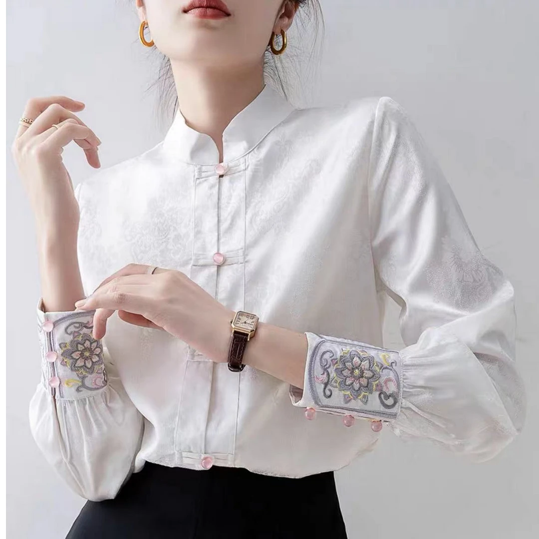 41春季刺绣立领提花刺绣POLO领衬衫中式春夏中国风时尚