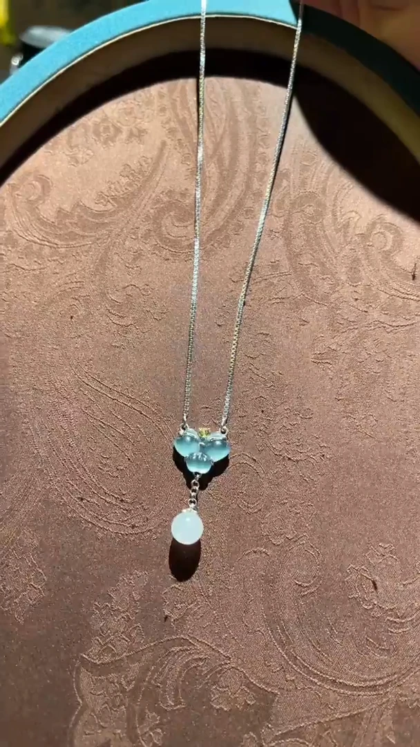 项链银S925镀金镶嵌翡翠红翡绿翠