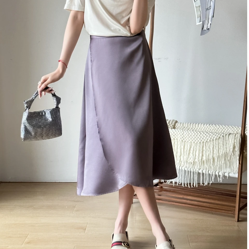 新中式中长款气质休闲成人裹裙夏季高腰A字裙一片式半身裙23-67