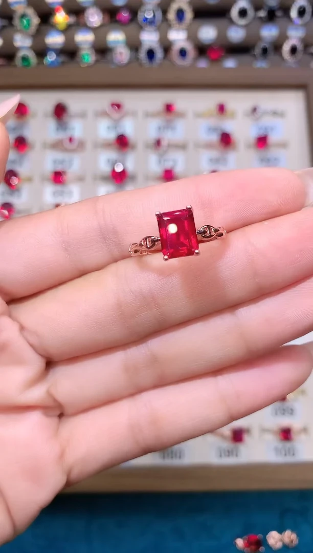 红宝石戒指银S925镶嵌玫瑰金酒红79