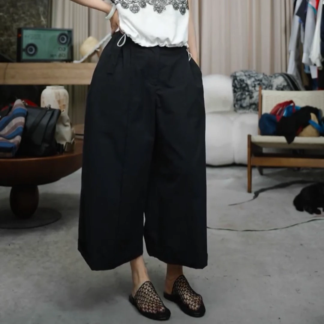 EANSSY G夏季新款宽松半松紧西裤大屁屁质感八分裤NA2505C003