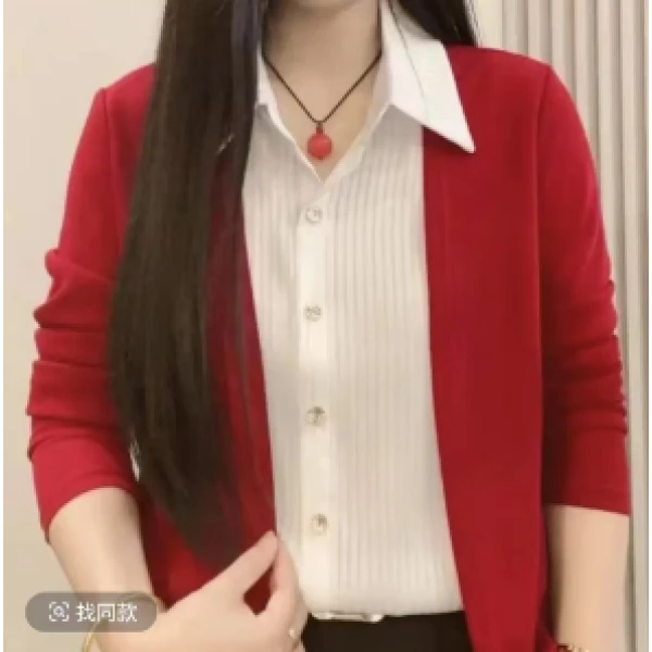 1062女士新款拼接宽松显瘦时尚假两件打底衫