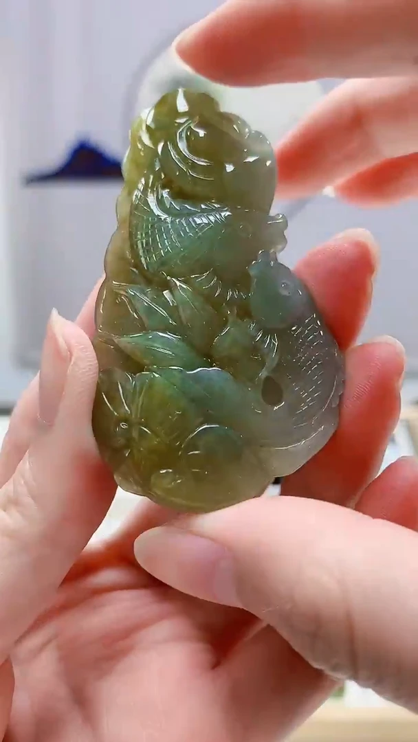 未镶嵌定制翡翠4917zm-毛货挂件56荷叶鱼