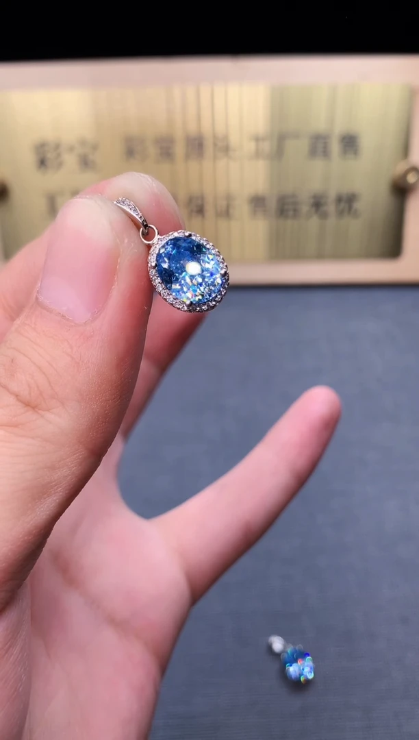 海蓝宝石颈饰银S925镶嵌7863