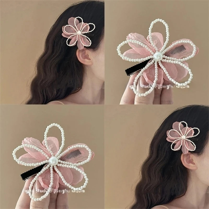饰甜美！珠珠花朵发卡！百搭刘海夹气质碎儿童可爱感发盘发器