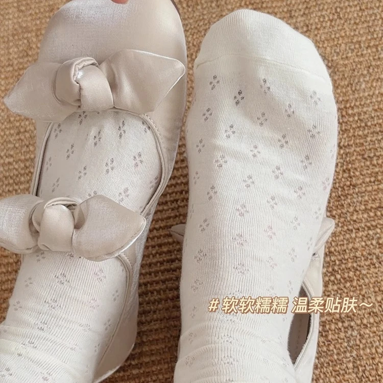 夏季薄款袜子女款miu系少女风白色堆堆袜小花网眼镂空透气中筒袜