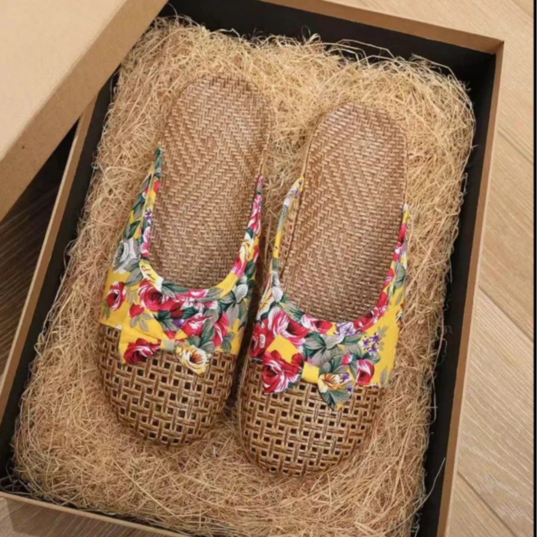 TX25夏季手工编织室内家用防滑包头藤草编拖鞋