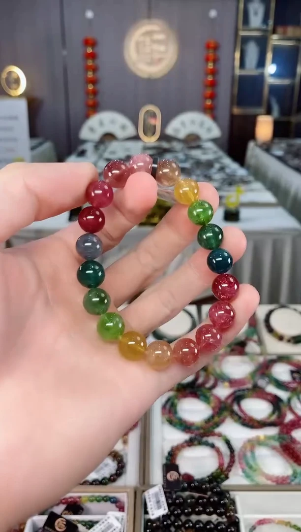 未镶嵌收藏级老矿碧玺色标单圈手串10mm+碧玺xion多样性发一条