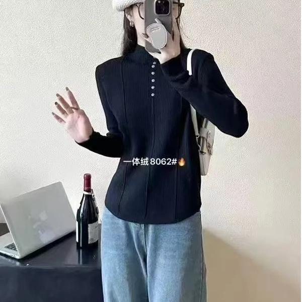 8062半高领打底针织衫内搭秋冬可外穿一体绒加绒加厚上衣